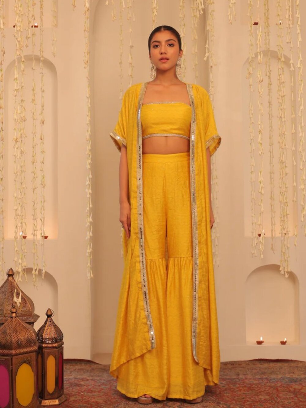 Yellow Cotton Indo-Western Indian Wedding Haldi Set